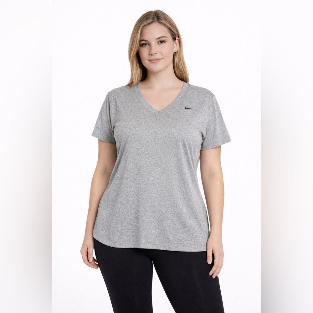 Nike Dri-FIT Heather Gray V-Neck Athletic Tee Size Medium